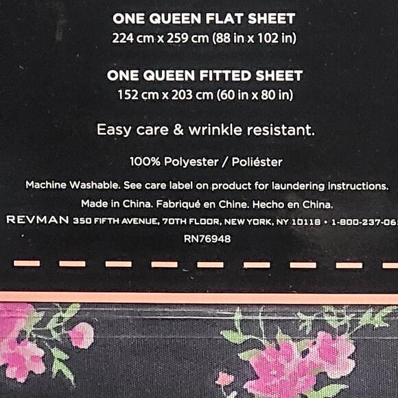 Betsey Johnson Flower Dreams Microfiber Black Pink Floral Print Queen Sheets NEW - Picture 8 of 8